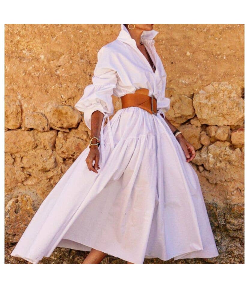 Fashion Lapel Long Sleeve Casual Midi Shirtdress