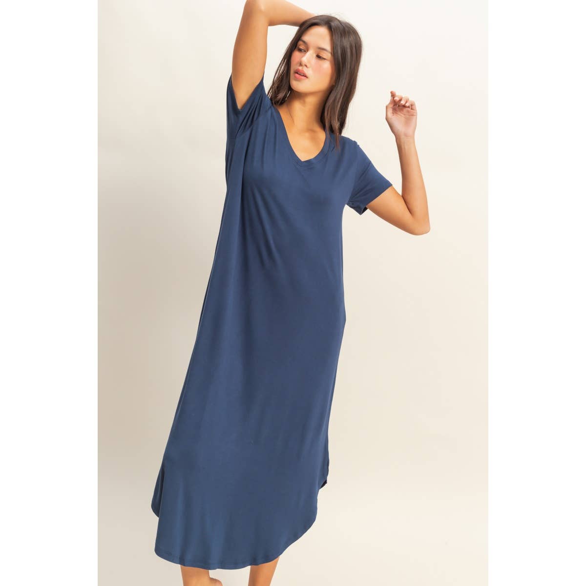 DZ23C955-V-Neck Short Sleeve Midi Dress