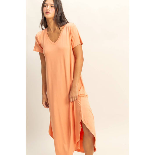 DZ23C955-V-Neck Short Sleeve Midi Dress