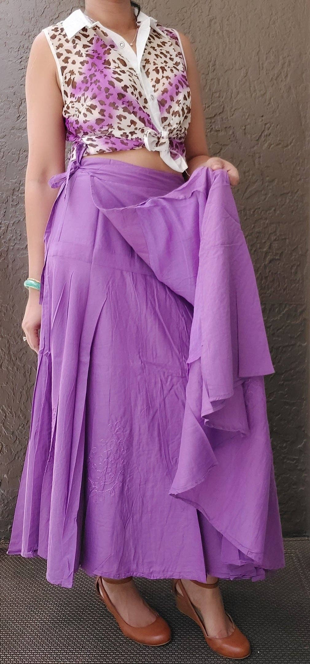 Wrap Around Skirt / Long/ Embroidery/ Solid