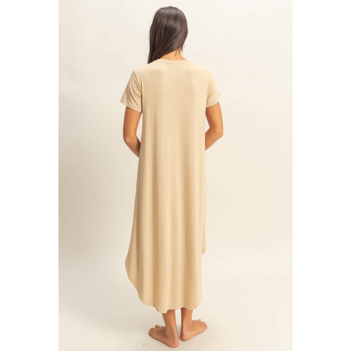 DZ23C955-V-Neck Short Sleeve Midi Dress