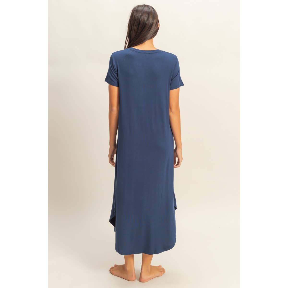DZ23C955-V-Neck Short Sleeve Midi Dress