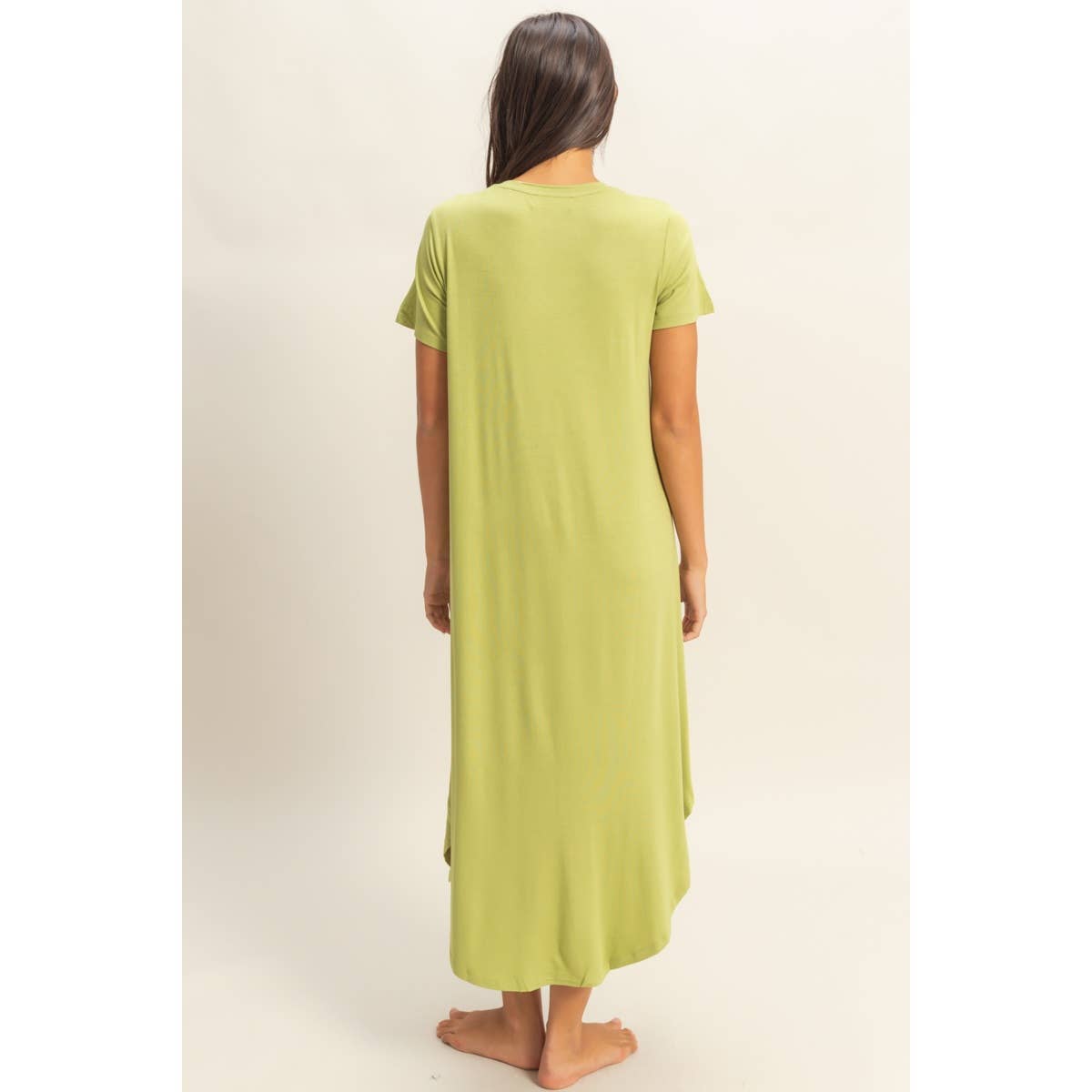 DZ23C955-V-Neck Short Sleeve Midi Dress