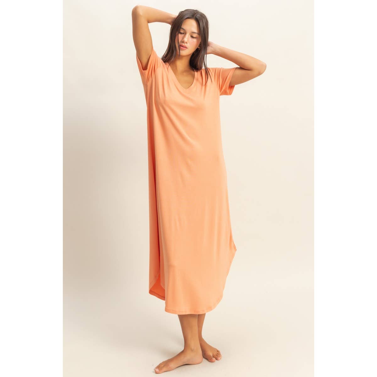 DZ23C955-V-Neck Short Sleeve Midi Dress