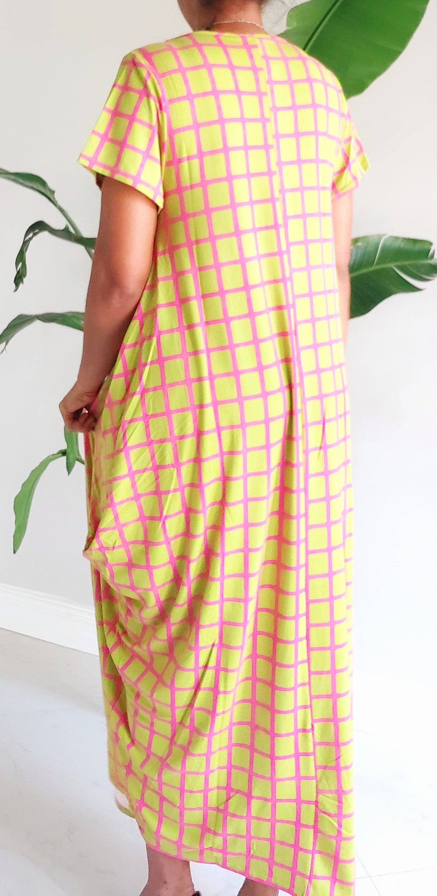 Bubble  Dress / Checkerd Pattern/Pink/ Green 20001