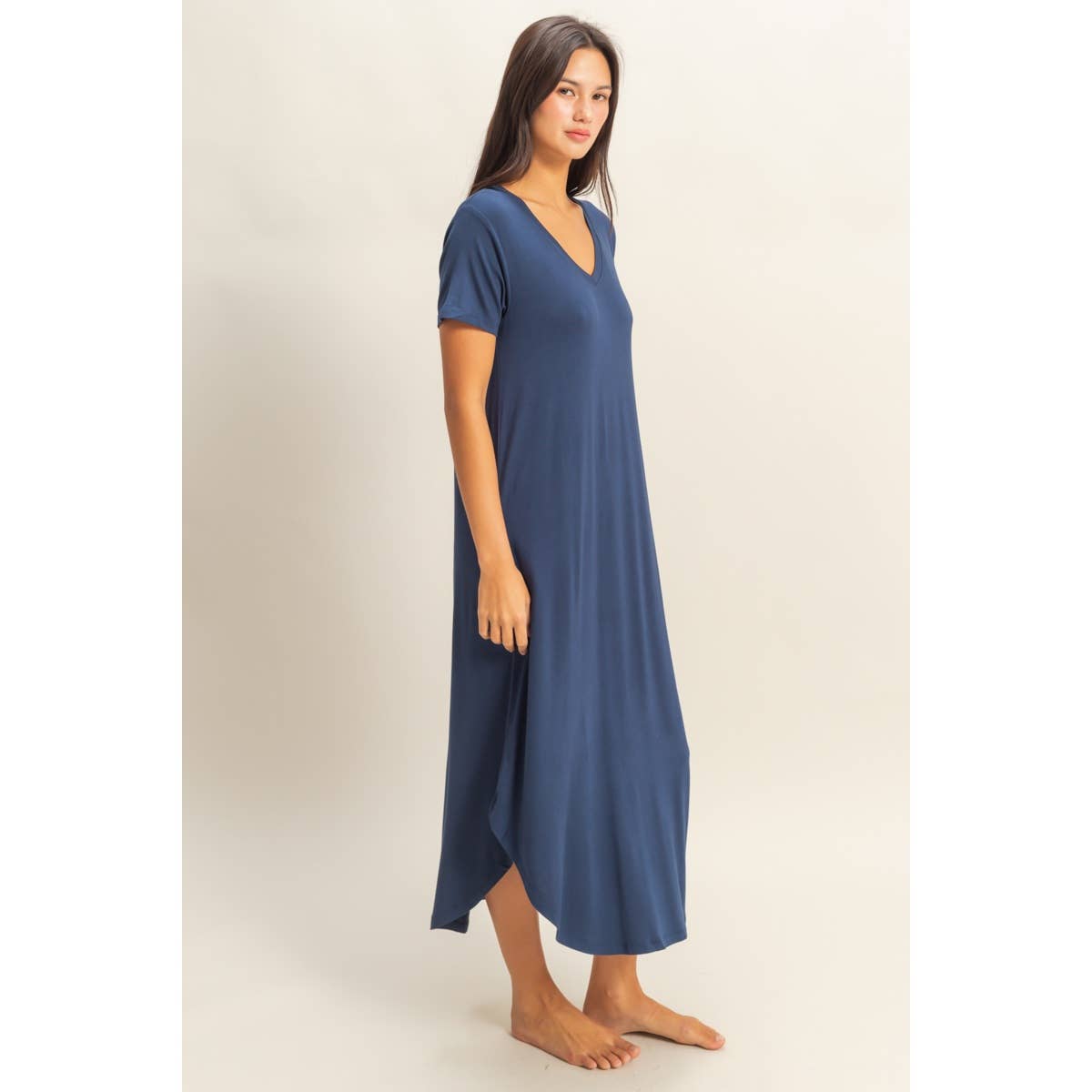 DZ23C955-V-Neck Short Sleeve Midi Dress
