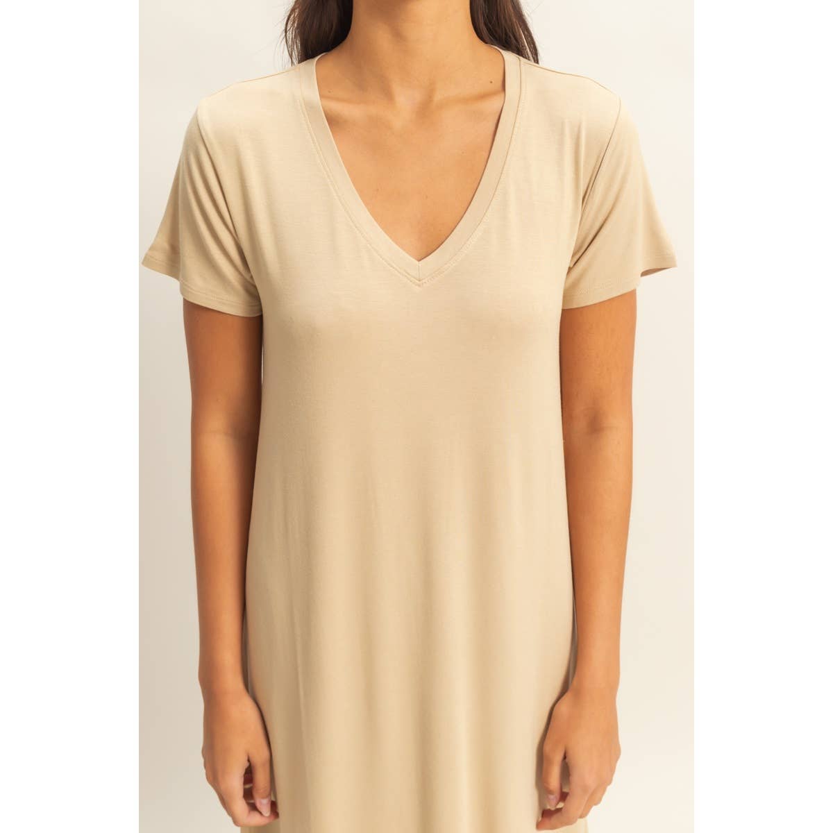 DZ23C955-V-Neck Short Sleeve Midi Dress