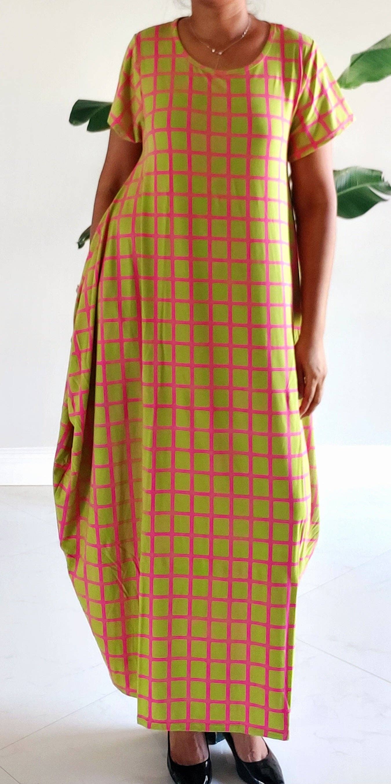 Bubble  Dress / Checkerd Pattern/Pink/ Green 20001