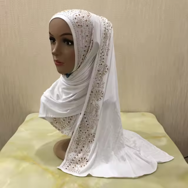 High-Quality Fashion Jersey Scarf Stretchy Hijab With Stones Islamic Muslim Headscarf With Rhinestones