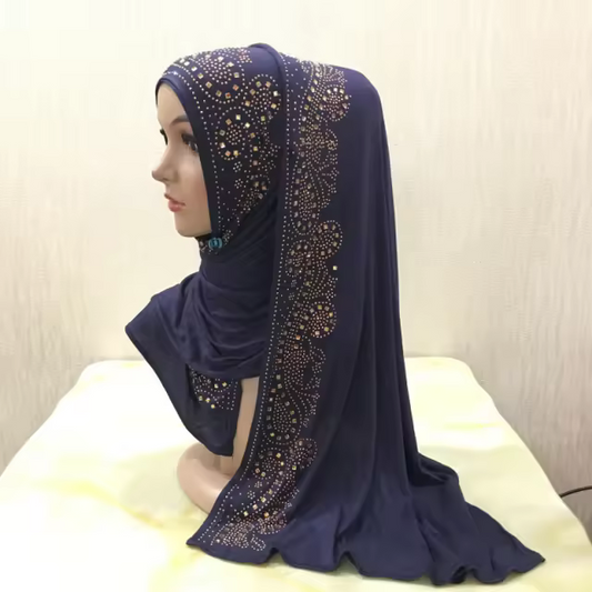 High-Quality Fashion Jersey Scarf Stretchy Hijab With Stones Islamic Muslim Headscarf With Rhinestones