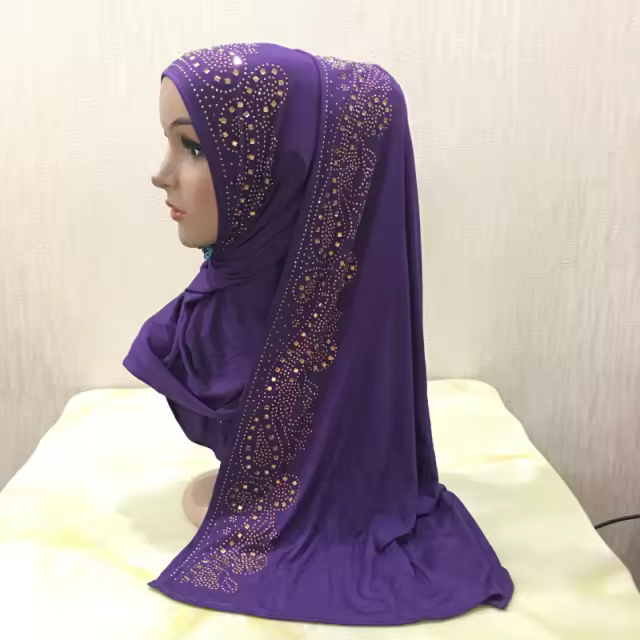 High-Quality Fashion Jersey Scarf Stretchy Hijab With Stones Islamic Muslim Headscarf With Rhinestones
