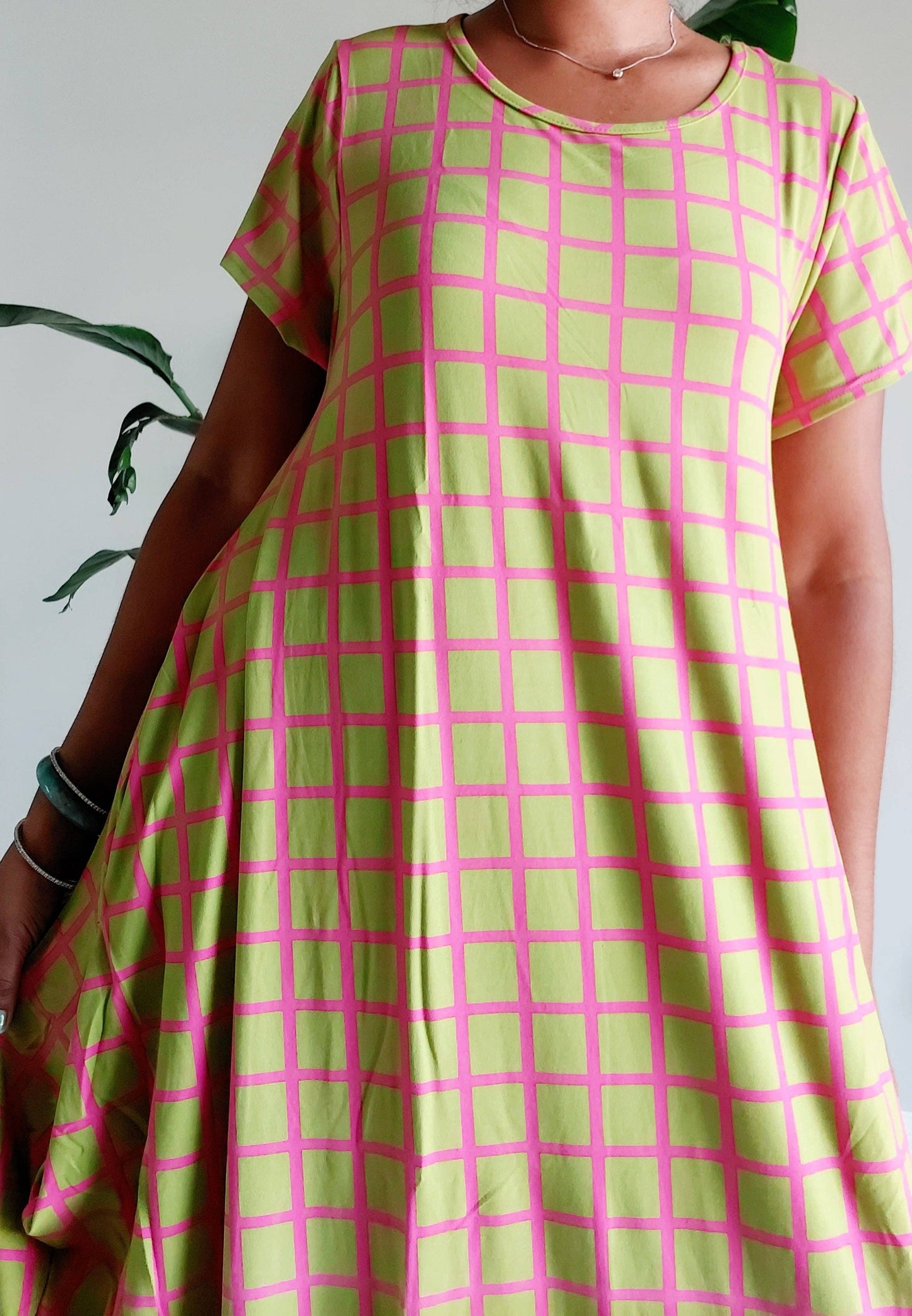 Bubble  Dress / Checkerd Pattern/Pink/ Green 20001