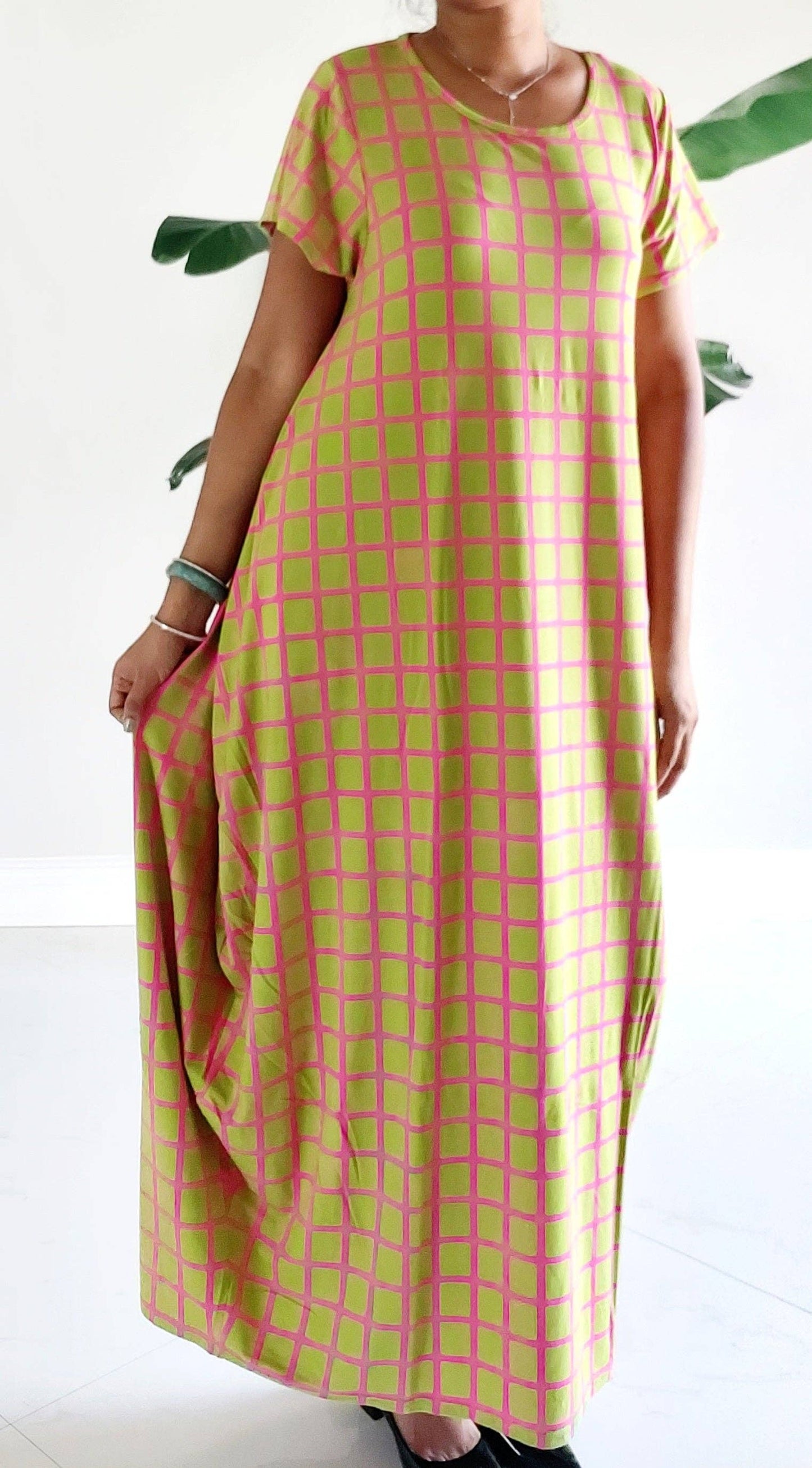 Bubble  Dress / Checkerd Pattern/Pink/ Green 20001