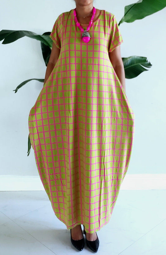 Bubble  Dress / Checkerd Pattern/Pink/ Green 20001