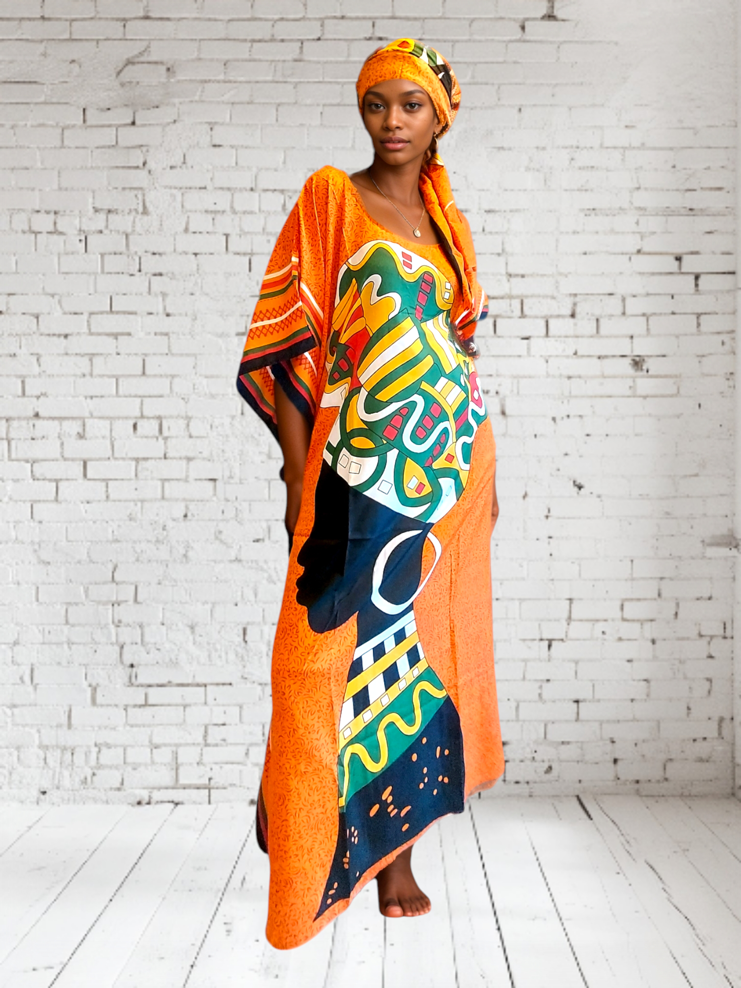 Kaftan Dress /Ethnic Print Orange- 005