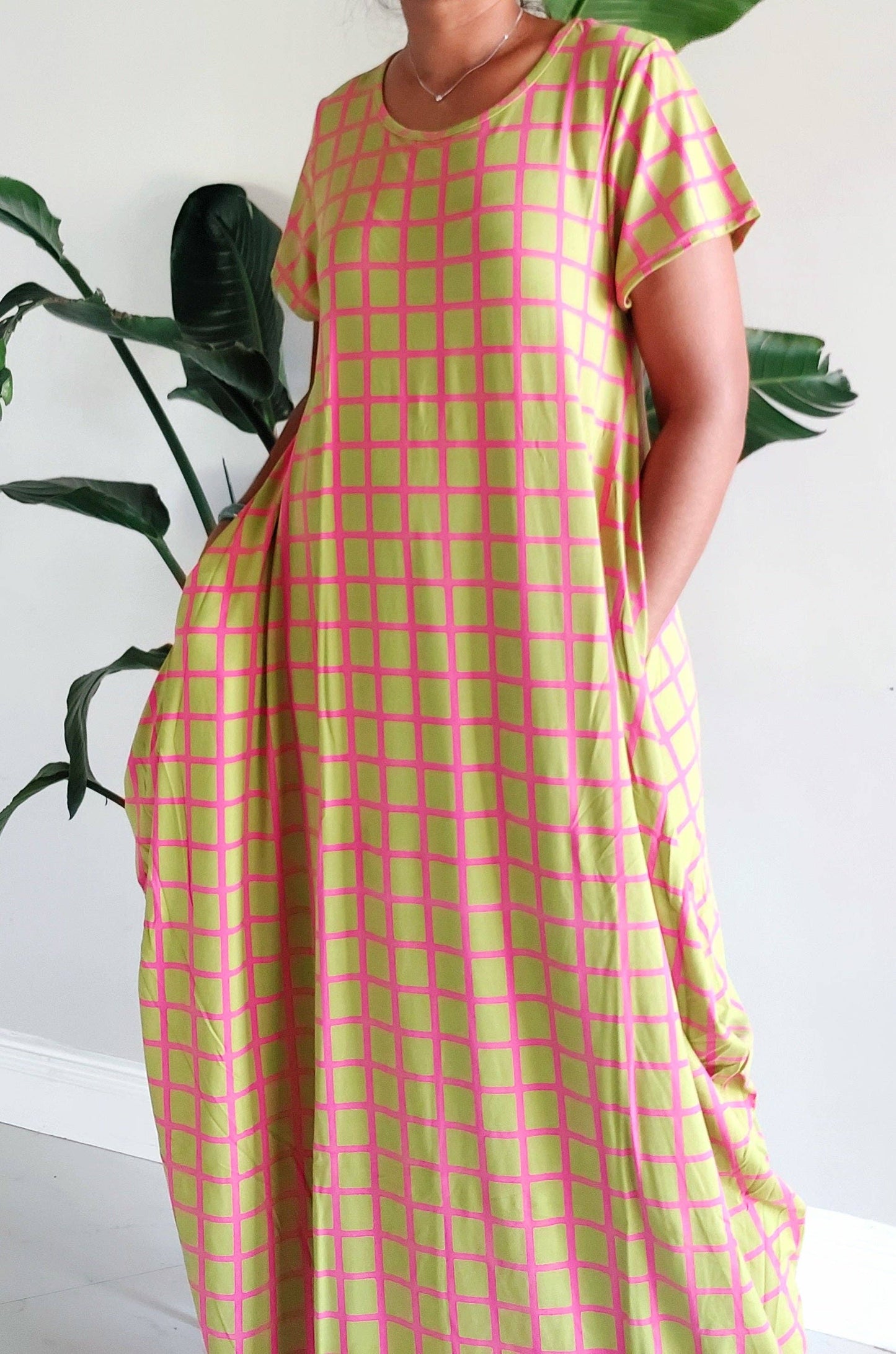 Bubble  Dress / Checkerd Pattern/Pink/ Green 20001