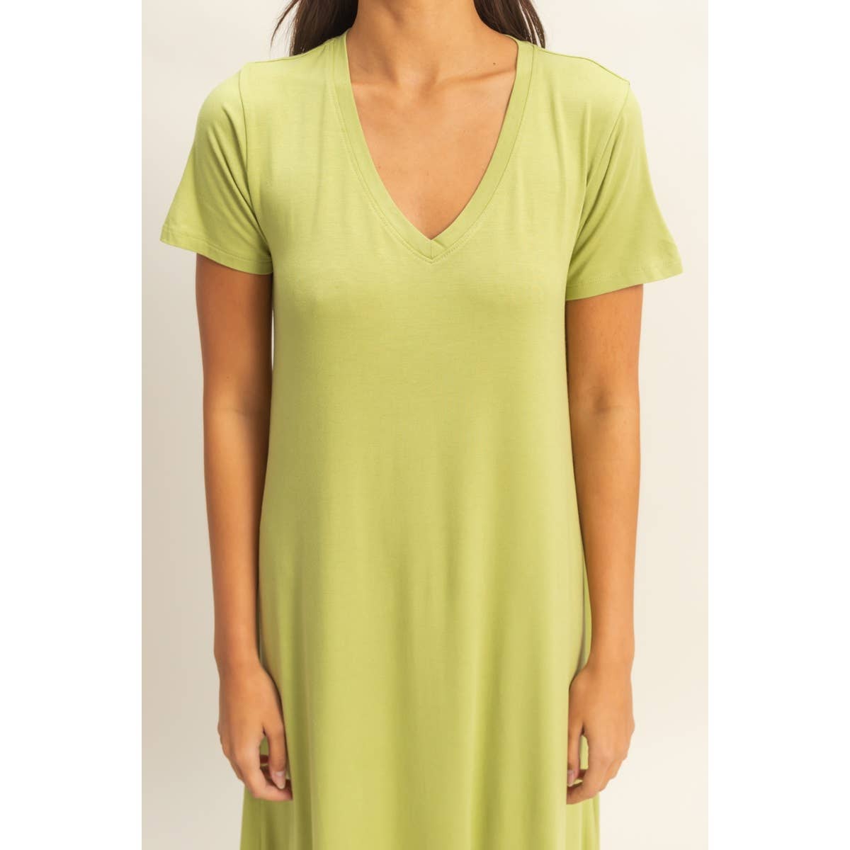 DZ23C955-V-Neck Short Sleeve Midi Dress