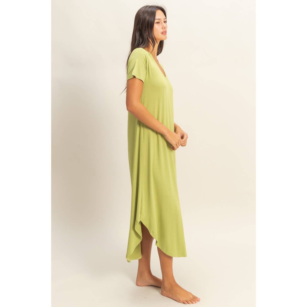 DZ23C955-V-Neck Short Sleeve Midi Dress
