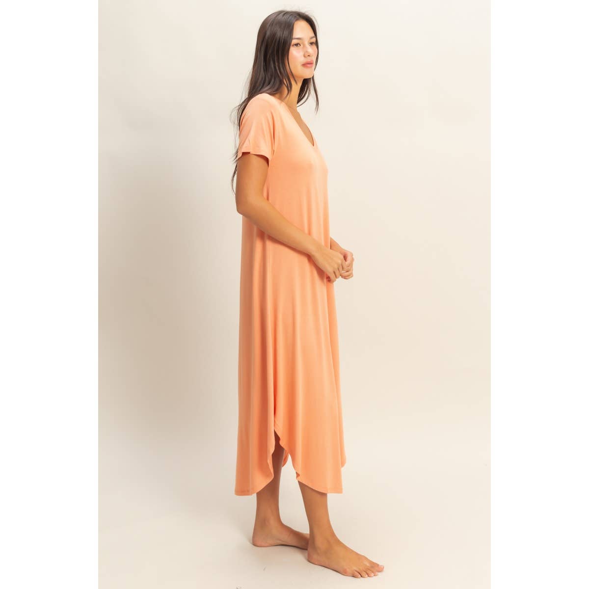 DZ23C955-V-Neck Short Sleeve Midi Dress