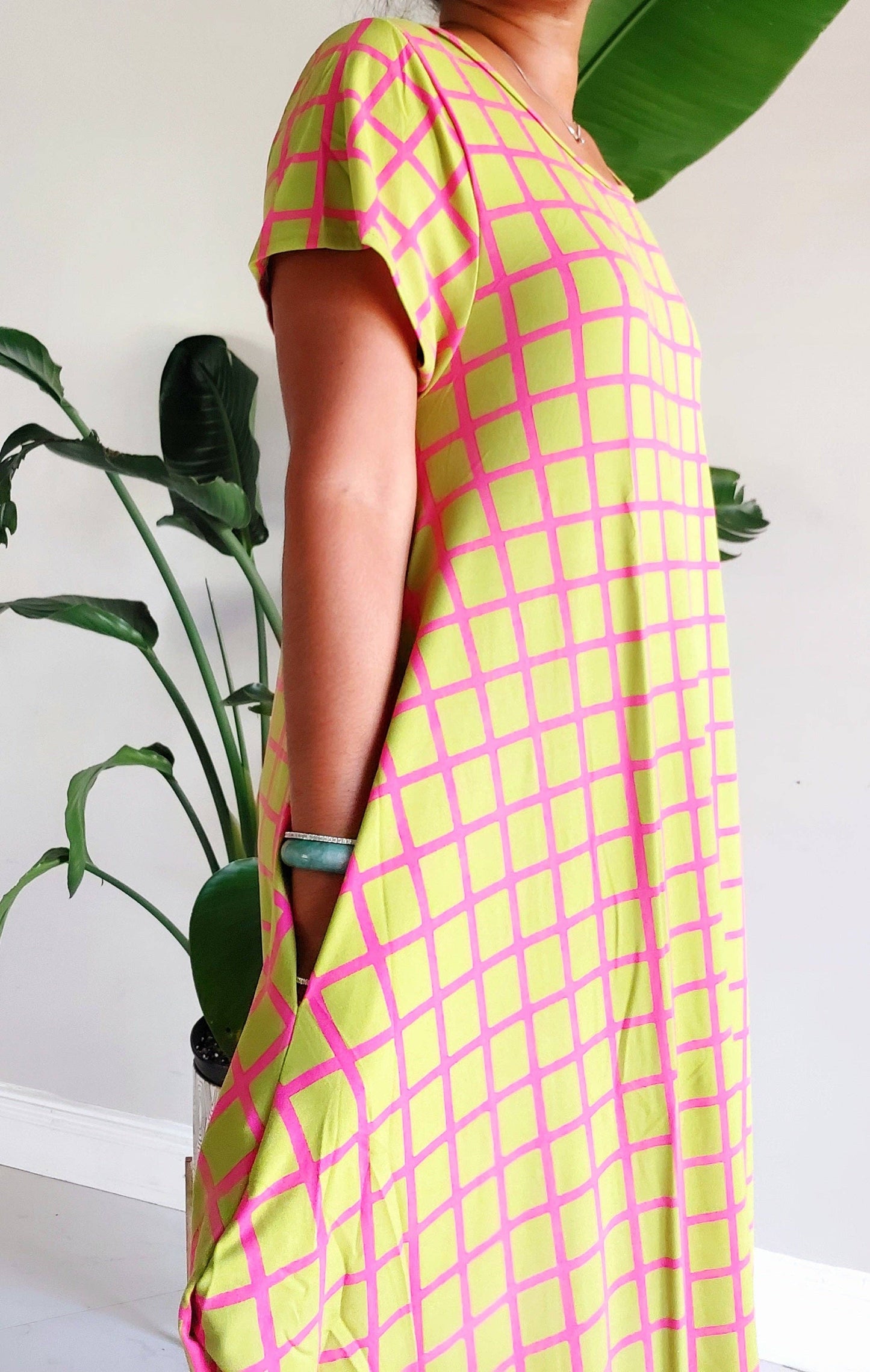Bubble  Dress / Checkerd Pattern/Pink/ Green 20001
